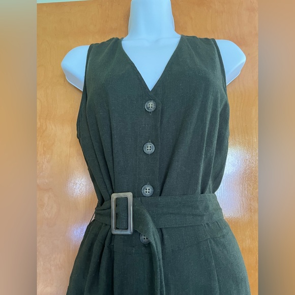 Dark Green linen blend jumpsuit - Picture 6 of 8